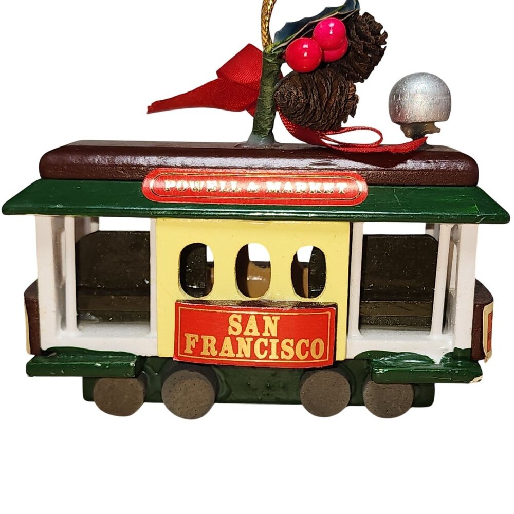 Vintage San Francisco Wood Trolley Cable Car Christmas Ornament Powell & Market
